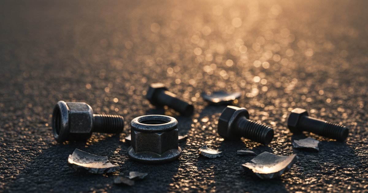 Pit lane debris scattered on racing surface after fast pit stop