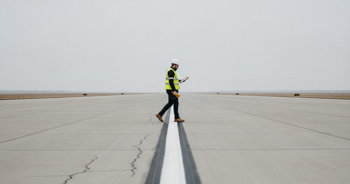 Airport safety inspector reviewing a runway