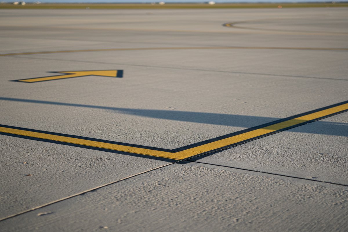 Clean, well-marked military airfield apron showing organized FOD-conscious ground discipline