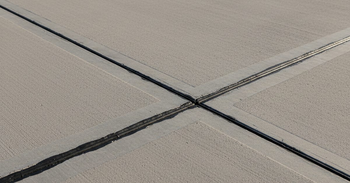 Close view of a commercial runway expansion joint and concrete pavement surface