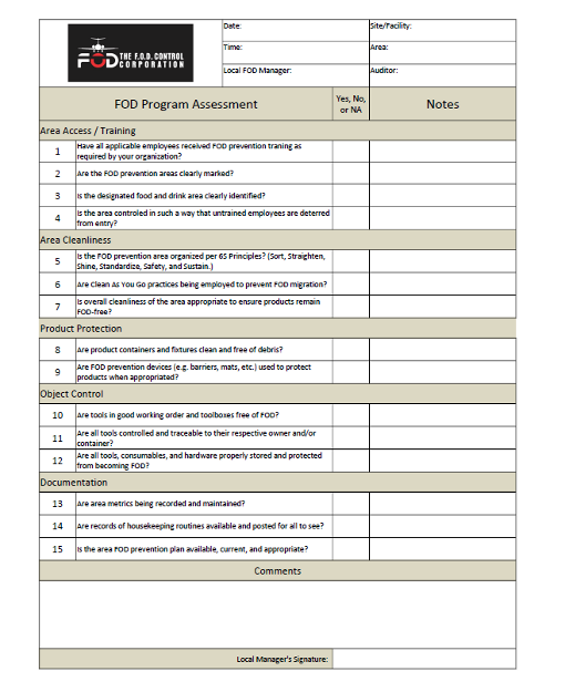 FOD Plan and Compliance Checklist