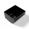 Black compartment divider facing top-right with smooth edges, rectangular shape, and four inner sections.